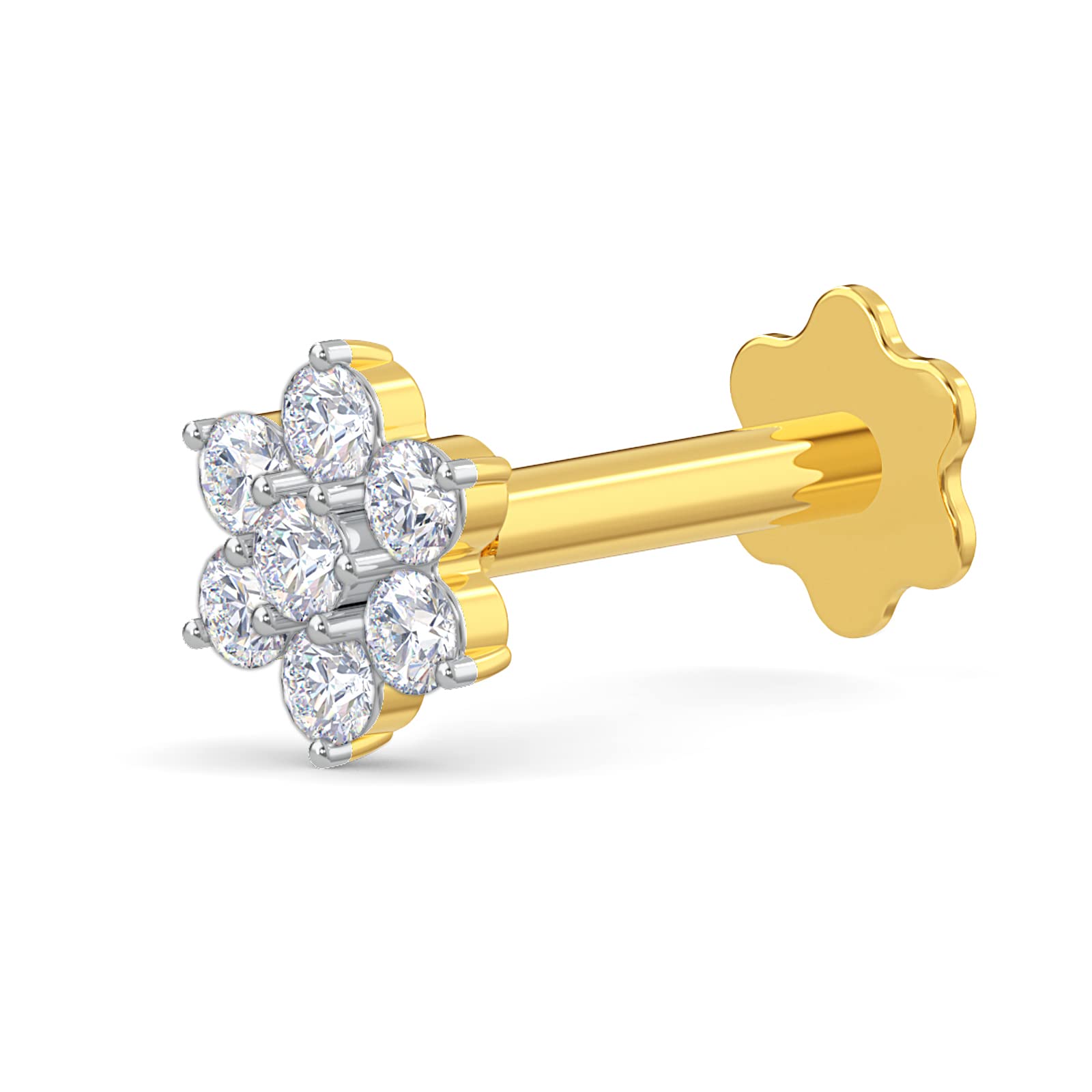 EternalDiaDiamond Flower Nose Piercing Pin Screw Ring Stud 4.25mm 14k Yellow Gold 18 Gauge (GHColor/I1 I2Clarity) Flower Nose pin| Mothers Day Gift