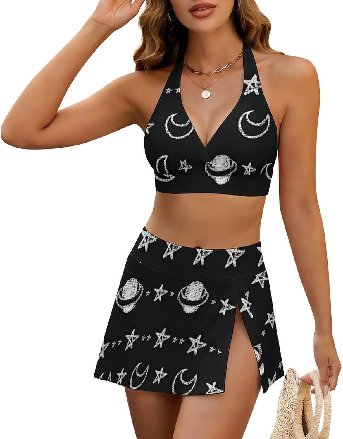 Women Star Abstract Brush Strokes Pattern 2 Piece Swimsuits Surf Sexy High Cut Adjustable Swimwear