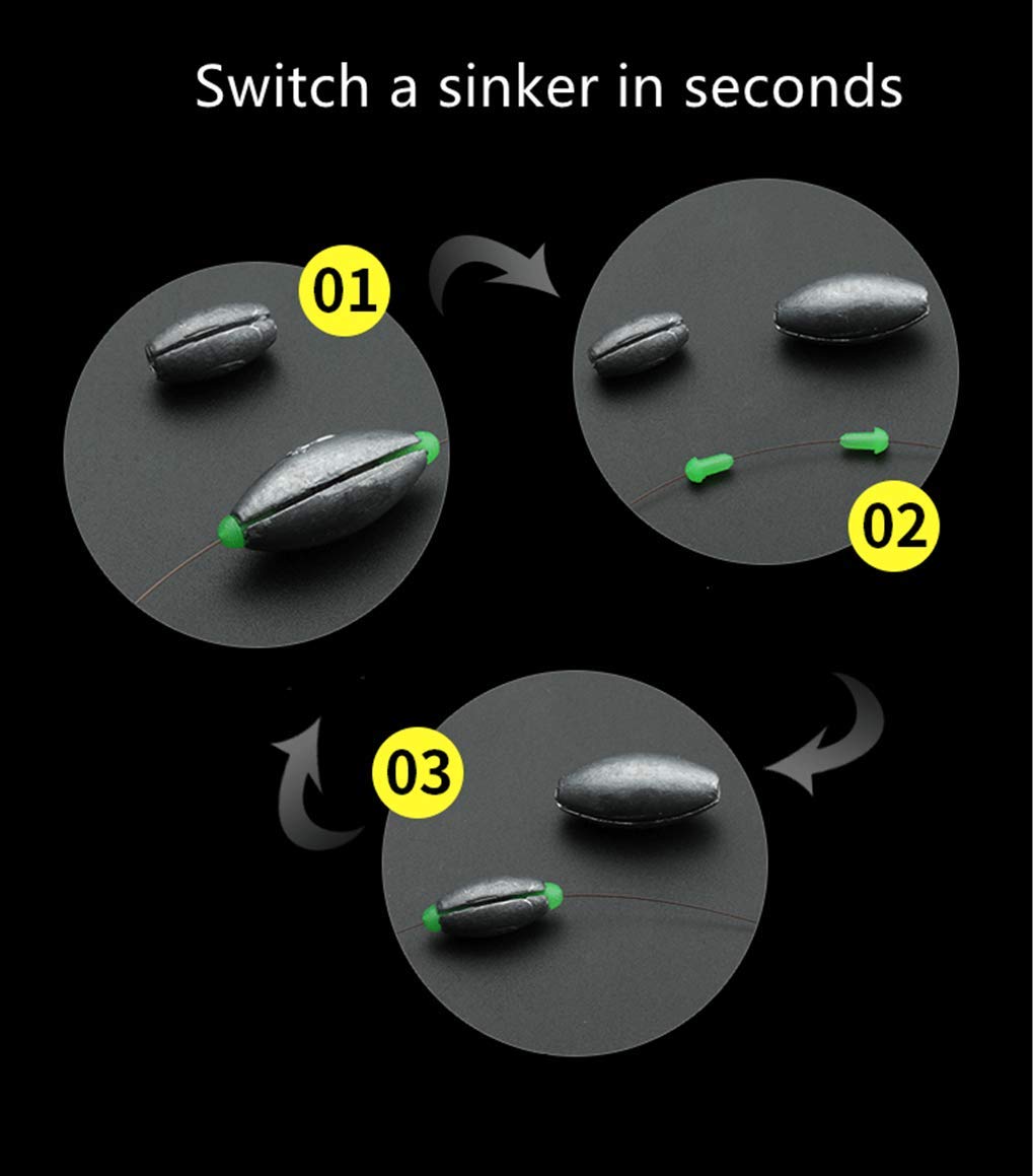 Toasis Rubber Core Fishing Weights - 10pcs 20g (0.7oz) Removable Oval Sinkers - View #2