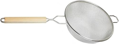 Vista 39 de Colador de malla de estaño mediano de 10 pulgadas, mango de madera de 13 pulgadas de longitud del mango- Utensilios de cocina, colador de alimentos