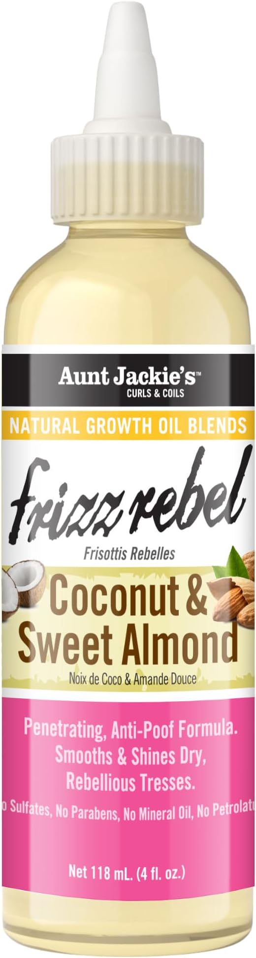 Natural Growth Oil Frizz Rebel, Enriched With Coconut & Sweet Almond Extracts, 4oz (118ml)