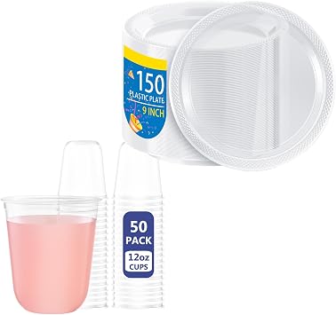 WELLIFE Clear Plastic Cups 12 oz & 9 Inch Plates, Party Supplies, Thanksgiving, Christmas