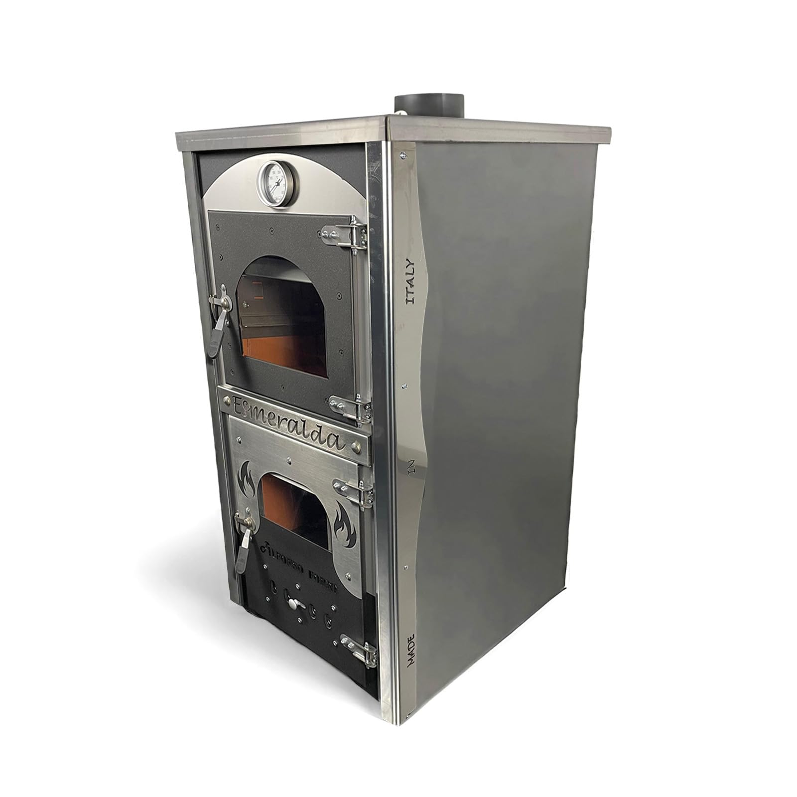 Alfonso Forni Stufa A Legna Con Forno-Esmeralda-Potenza Riscaldamento 15Kw,A Legna Economica In Acciaio Verniciato Antracite,Da Interno Con Forno In Mattoni Refrattari,Ideale Per Cucina,Made In Italy