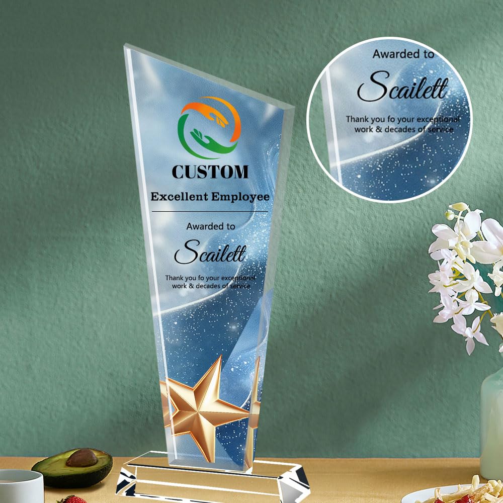 Trophée en Cristal personnalisé | Personnalisable avec Texte, Logo et Photo | Cadeaux pour Reconnaissance des employés, Entreprise, Sport et écoles - 3