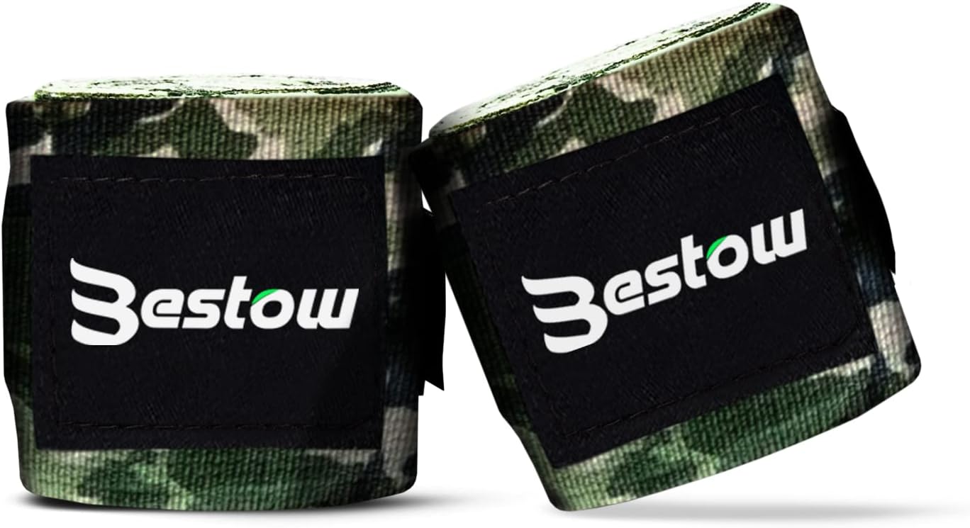 Bestow Boxing Hand Wraps for Men and Women - Cotton Hand Wrap Gloves for MMA and Boxing, 3 Meter Long and Breathable with Thumb Loop & Velcro Closure (CAMO)