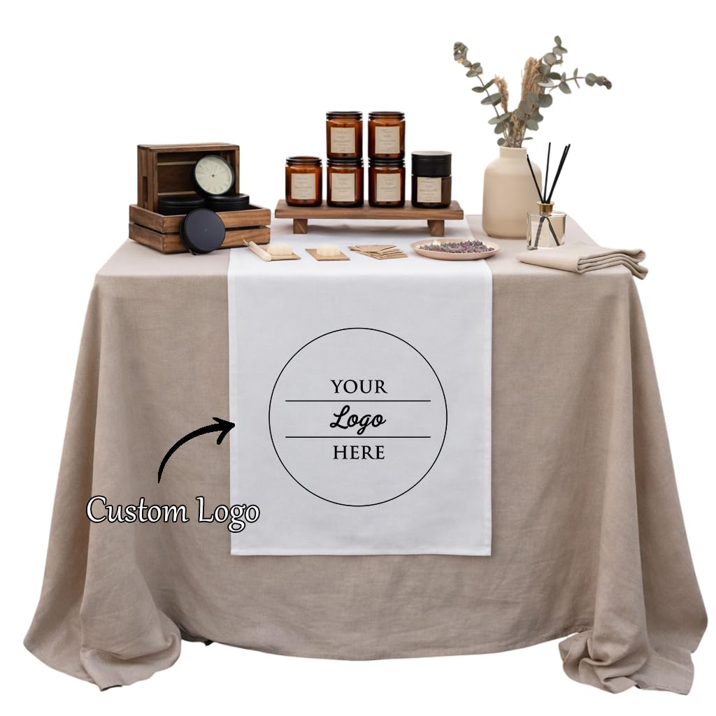 Personalized Table Runner Custom Logo Linen Table Decor Banner for Events Market Display, Market Booth Sign Display, Pop Up Shop Decoration Sign