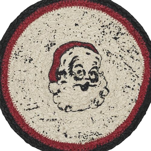 VHC-Brands-Jolly-Ole-Santa-Christmas-Table-Decor-for-Dining-Room-Kitchen-Linen-Jute-Hot-Pads-8-Inch-Round-Trivet VHC Brands Jolly Ole Santa Christmas Table Decor for Dining Room Kitchen Linen Jute Hot Pads 8 Inch Round Trivet