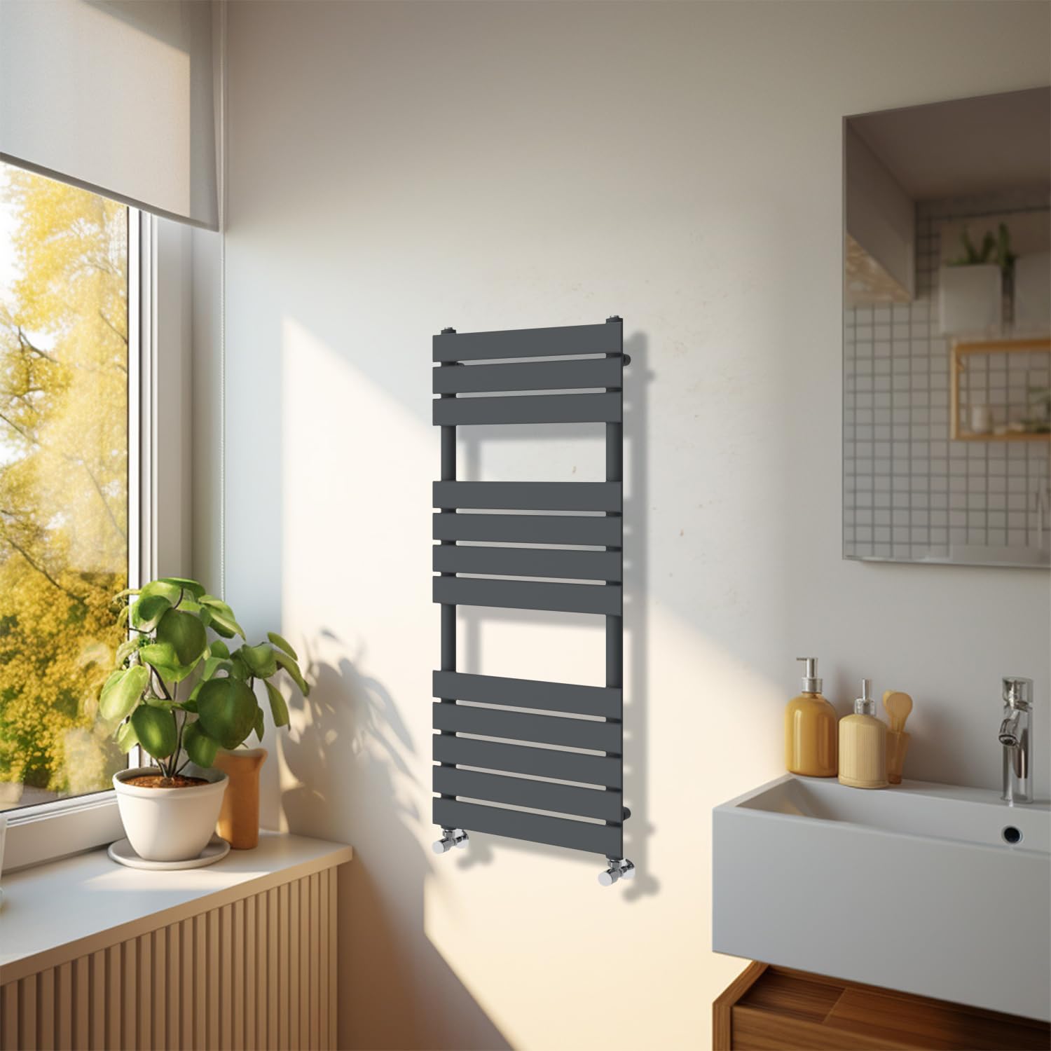 NRG Bathroom 1200 x 450mm Flat Panel Heated Towel Rail Radiator Anthracite