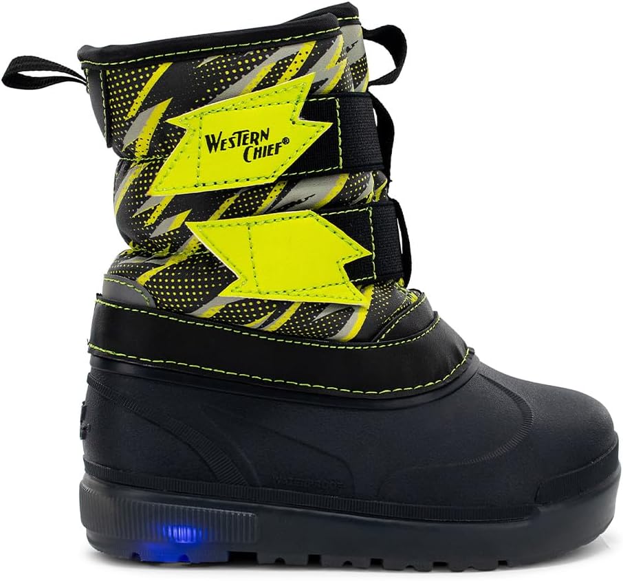 Western Chief Kids Denali Lighted Faux Fur Cold Weather Boots – Waterproof Snow Boots with Reflective Glitter, Warm and Cozy Winter Boots for Toddlers and Kids