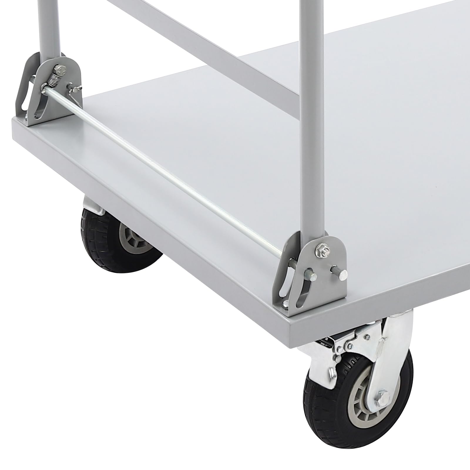 Plattformwagen bis 907kg,Transportwagen mit klappbar Griff,Lagerwagen aus Stahl mit 91x61cm Antirutsch-Ladefläche & 4x360° Gummiräder(2 mit Bremse),Transportkarre Paketwagen für Baustelle Logistik