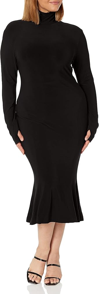 Norma Kamali Women's Long Sleeve Turtle Fishtail Dress to Midcalf