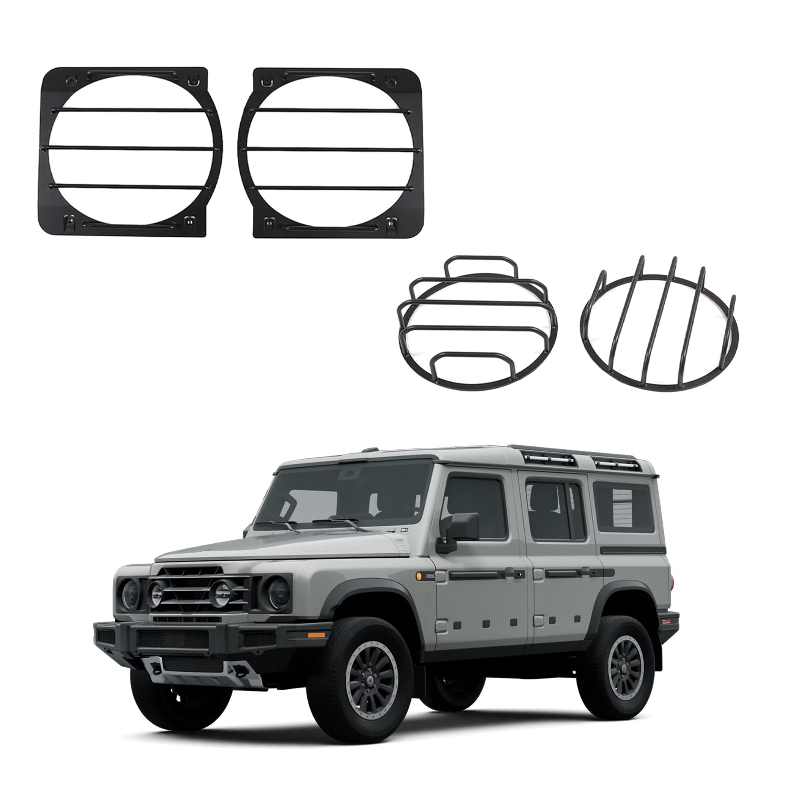 Light Guard for INEOS Grenadier 2020-2025 Accessories, Lamp Protector Guard Cover Trim, Car Light Grill Guard, Automobile Styling Protection Guard, Carbon Steel (4PCS Matt Black Set)