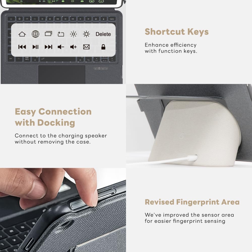 EIP Magnetix Keyboard Case for Google Pixel Tablet 11 inch (2023), Adjustable Viewing Angle, Detachable, Easy Carry, Protective Cover Compatible with Speaker Dock, 7 Backlight Color, US Layout
