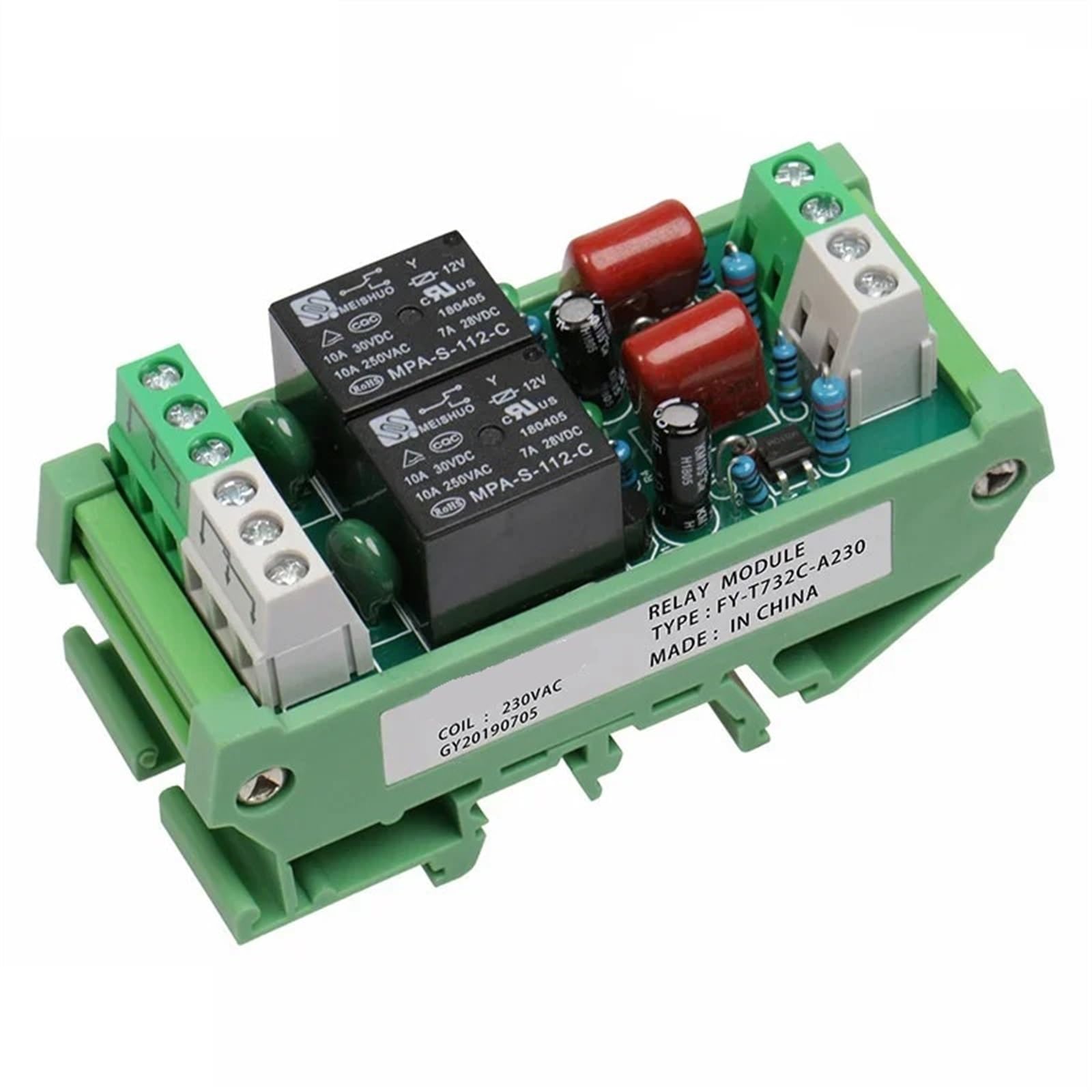 Módulo de relé de 2 canales AC/DC 12V 24V AC230V Relé electromagnético Módulo de relé AC220v de uso general 5VDC 1 Uds(FY-T732-230VAC)