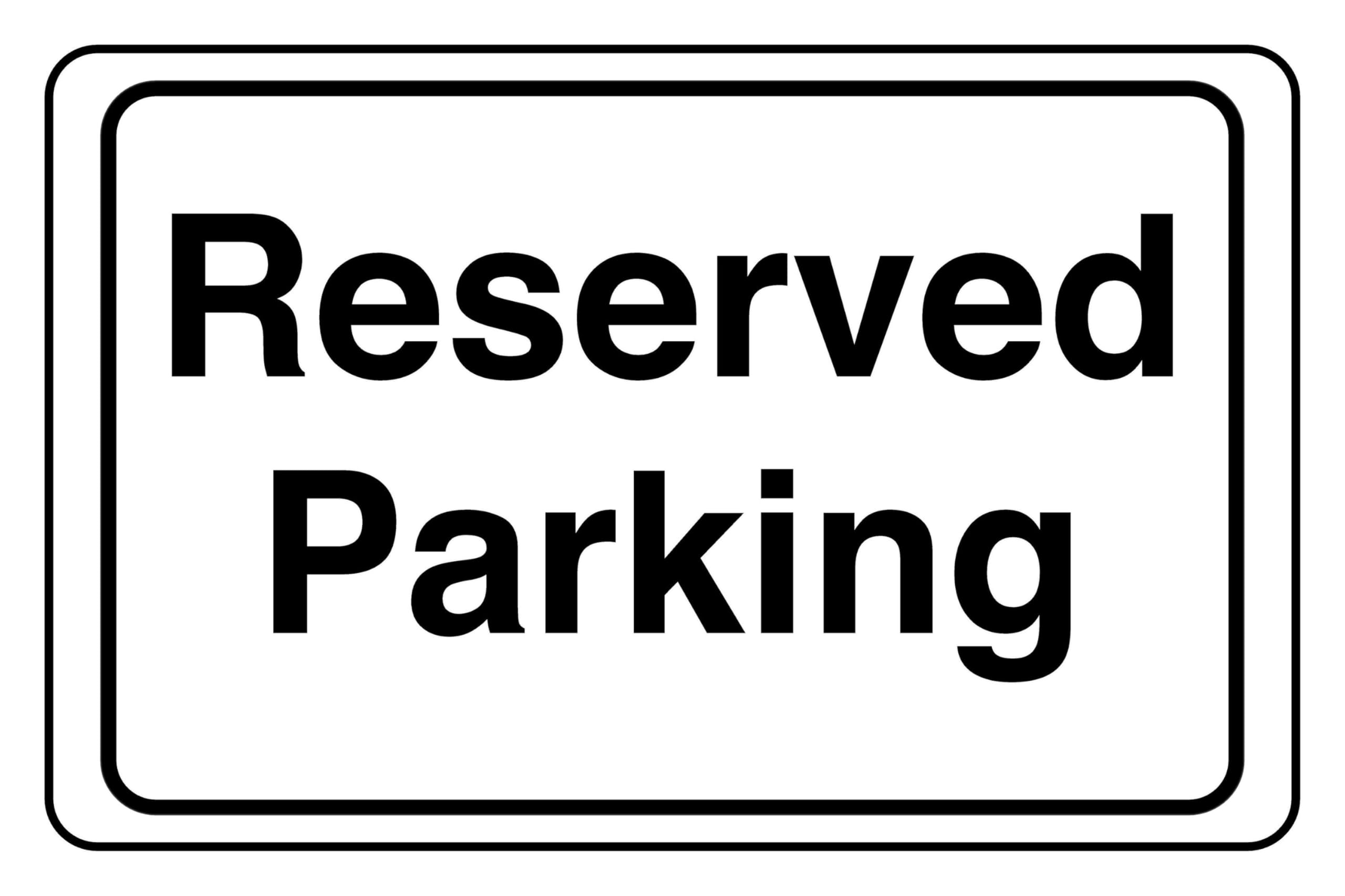 Reserved Parking - safety sign - High tack self-adhesive sticker (400mm x 300mm) Viewing Distance within 14m.