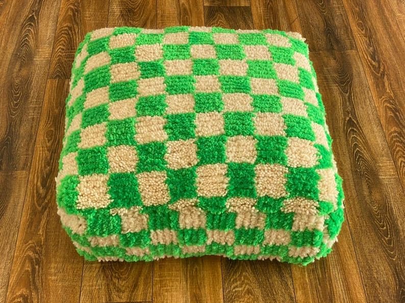 Miniatura 4 de ABRAGO Puf de harina a cuadros bereber marroquí, otomano cuadrado a cuadros (sin relleno) (amarillo mostazapeso, 24 x 24 x 16 pulgadas)