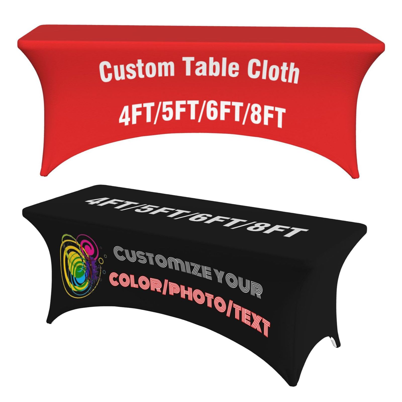 ＨＡＯＡＮＧＺＨＥ Custom Table Cloth with Business Logo or Text, Personalized Stretch Spandex Table Cloth - Custom Tablecloths for Weddings, Birthday, Business Tradeshow Events or Birthday Wedding
