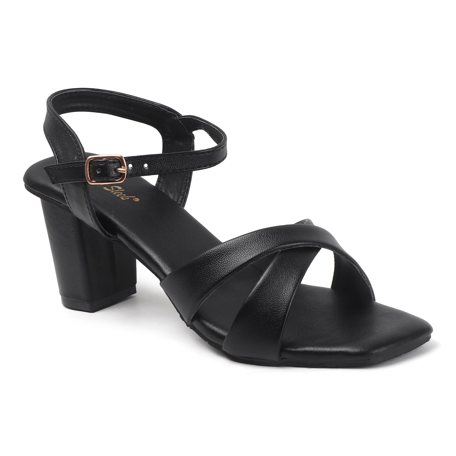 smart & sleek Women's Block Heel Sandals with Ankle Strap, Tan, Cross Strap Design, Chunky Heel-picture-50