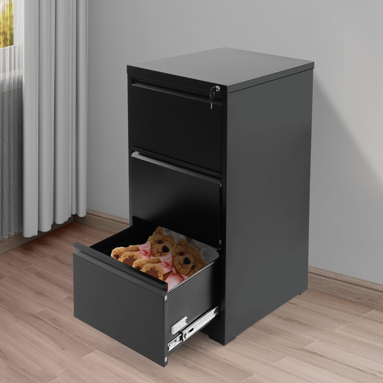 Armadietto portadocumenti con serratura, in metallo, per documenti formato A4 e formato legale, organizer in acciaio resistente con serratura, elegante design nero, per uso domestico e ufficio