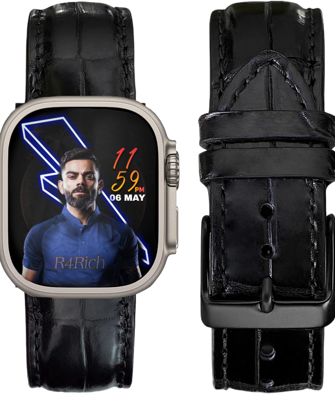 R4Rich Rexio Ultra Seris 8 Smart Watch Men NFC Door Unlock Smartwatch,Bluetooth Call Wireless Charge Fitness Titanium Case, Action Button, ExtraLong BatteryLife,Amoled (Watch 8 Ultra) (Black Leather)