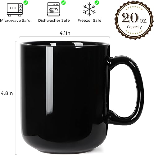 Miniatura 4 de Smilatte M016 - Taza de café grande de 20 onzas, taza de té grande de cerámica lisa con asa para papá y hombres, juego de 2, color negro