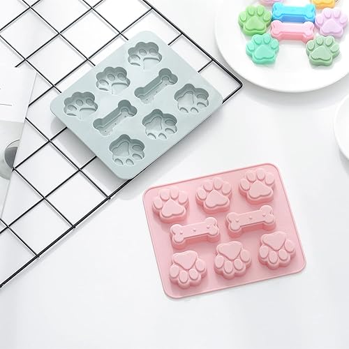 Miniatura 3 de Paquete de 2 moldes de silicona para cachorros y huesos de perro, moldes de silicona para golosinas para perros, para hornear chocolate, dulces,