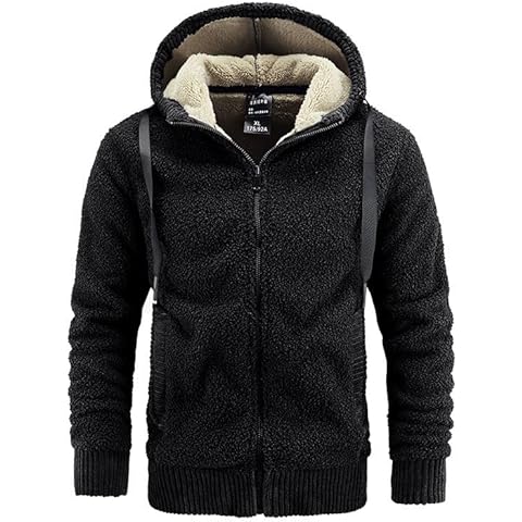 Men's Padded Thick Hoodie Lambswool Sports Hooded Sweatshirt Cardigan Tops Loose Plus Size Warm Jacket Black M Cover