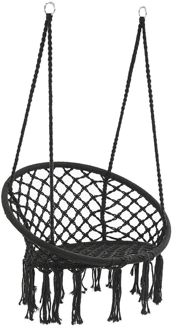 Vital Hammock Chair Macrame Swing -Hanging Cotton Rope Hammock Swing Chair for Indoor and Outdoor Use,Handmade Knitted Cotton Rope Hanging Chair for Indoor, Outdoor, Patio, Yard (1-Black)