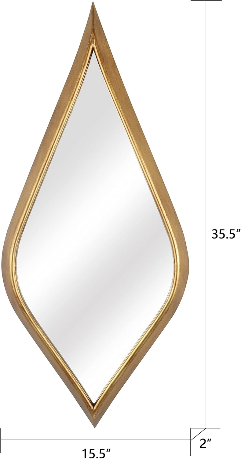 Teardrop Wall Mirror, 15.5" x 35.5" Gold Asymmetrical Decorative Mirror, Handcrafted Gold Foil Iron Frame Hanging Accent Mirror for Entryway, Living Room, Hallway