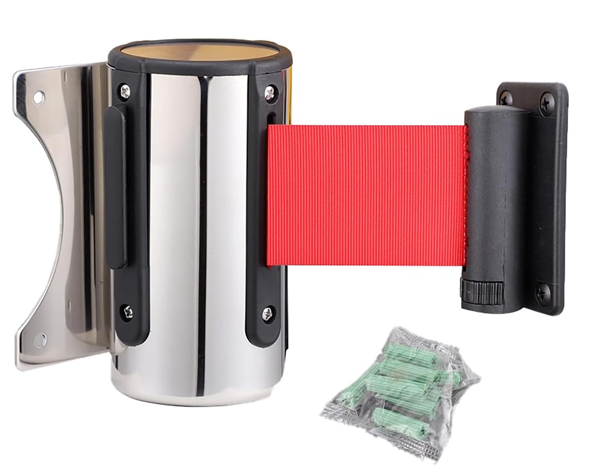 CORGLI Queue Belt, Wall Mounted Stainless Steel Retractable Safety Belt Barrier, Safety Queue Tape for Crowd Control Queue Barrier, Line Divider,5m/16ft