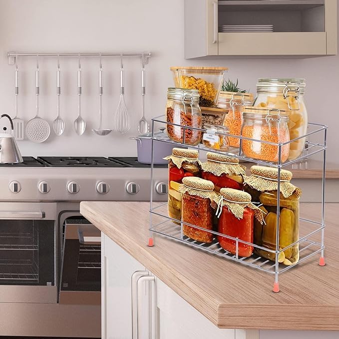 Image of Cri8Hub High Grade Stainless Steel 2-Layer Kitchen Spice Rack| Kitchen Organizer Multipurpose Space Saver Rack|Modular Kitchen Storage Rack.Countertop, Floating Shelves(Kitchen Rack)