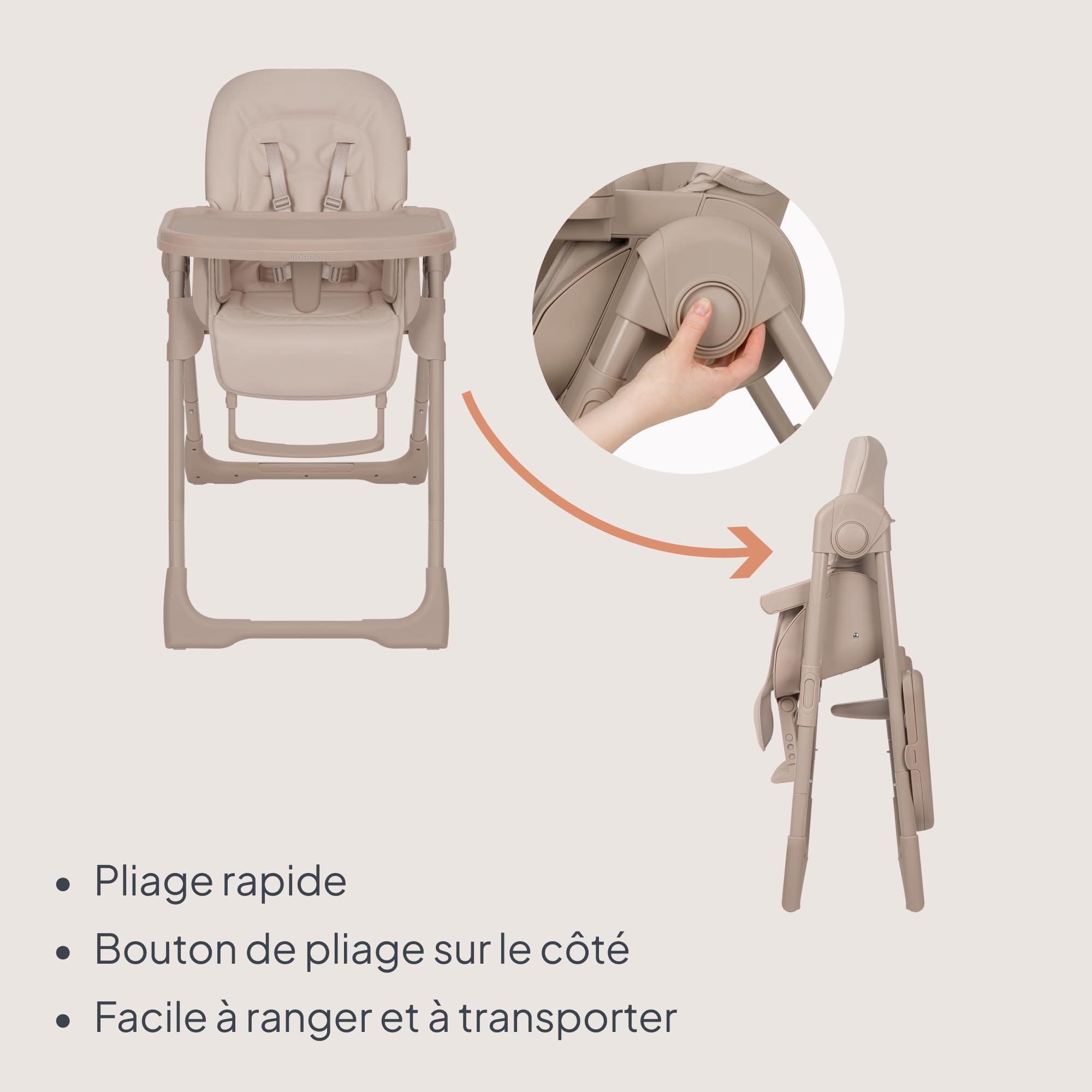LIONELO Linn Plus chaise haute bebe jusqu'à 15 kg, deux plateaux amovibles, ceintures à 5 points, réglage de la hauteur du siège du dossier et du plateau