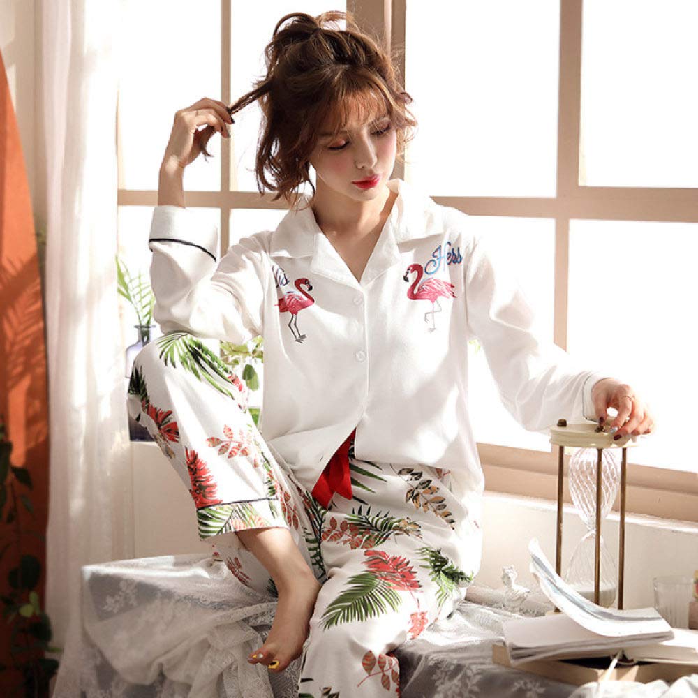 Conjunto De Pijamas De Mujer,Conjunto De Pijama De Algodón Suave Con Estampado De Hojas De Palmera Pijama Con Botones Y Cuello Vuelto Top & Bottoms Ropa De Dormir Informal De Manga Larga Ropa De Dor