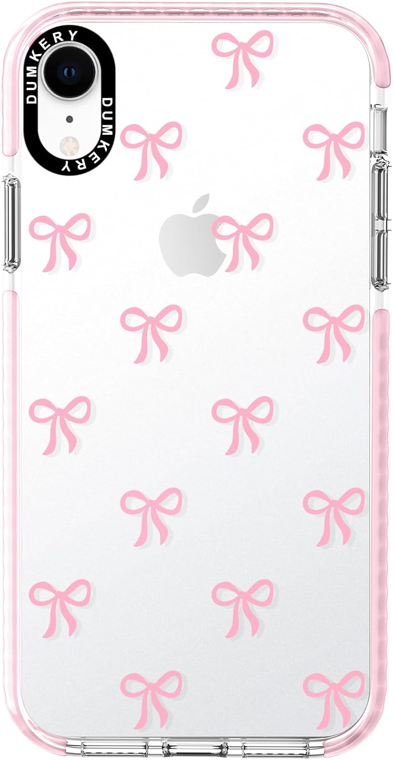 Dumkery Cute Phone Case Compatible with iPhone XR, Bow Aesthetic Pattern, Soft TPU Anti Shock, Anti Yellowing Bumper Cases Cover for Girls Women, Pink