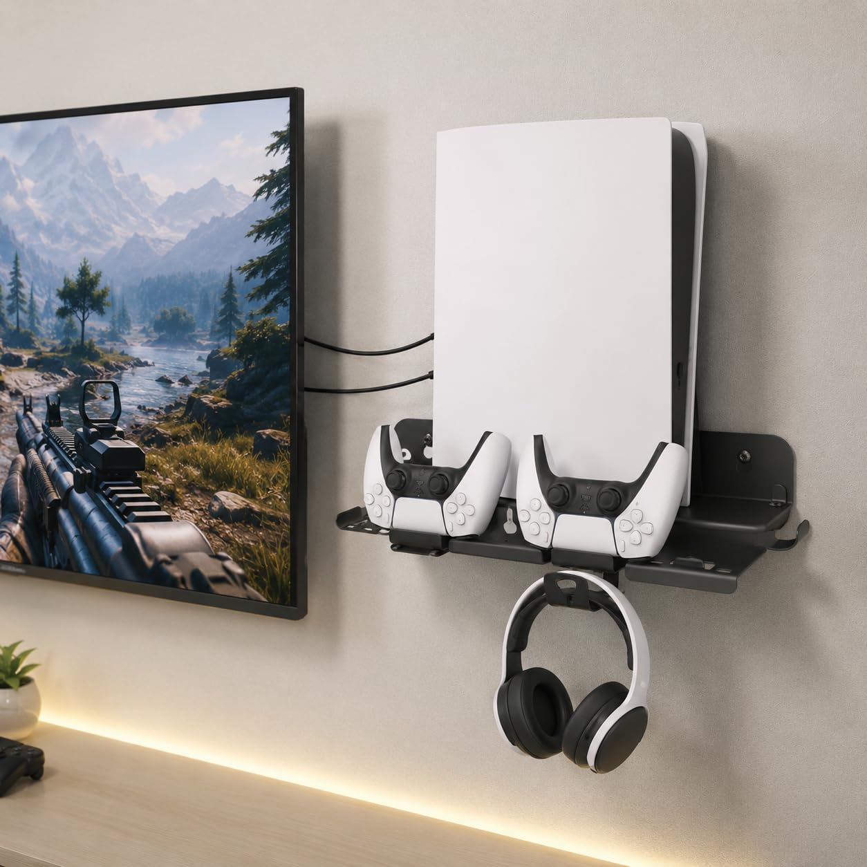 Gamepad-Ladehalter mit Kopfhörerhaken, wandmontierbarer Controller-Organizer für Kabel und Zubehör, perfekte Gaming-Aufbewahrungslösung