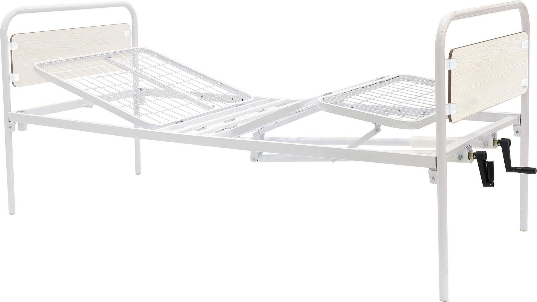p age Letto Degenza Manuale, Larghezza 90 cm, Altezza 46 cm, Due Manovelle, Tre Snodi, Struttura in Metallo Bianco