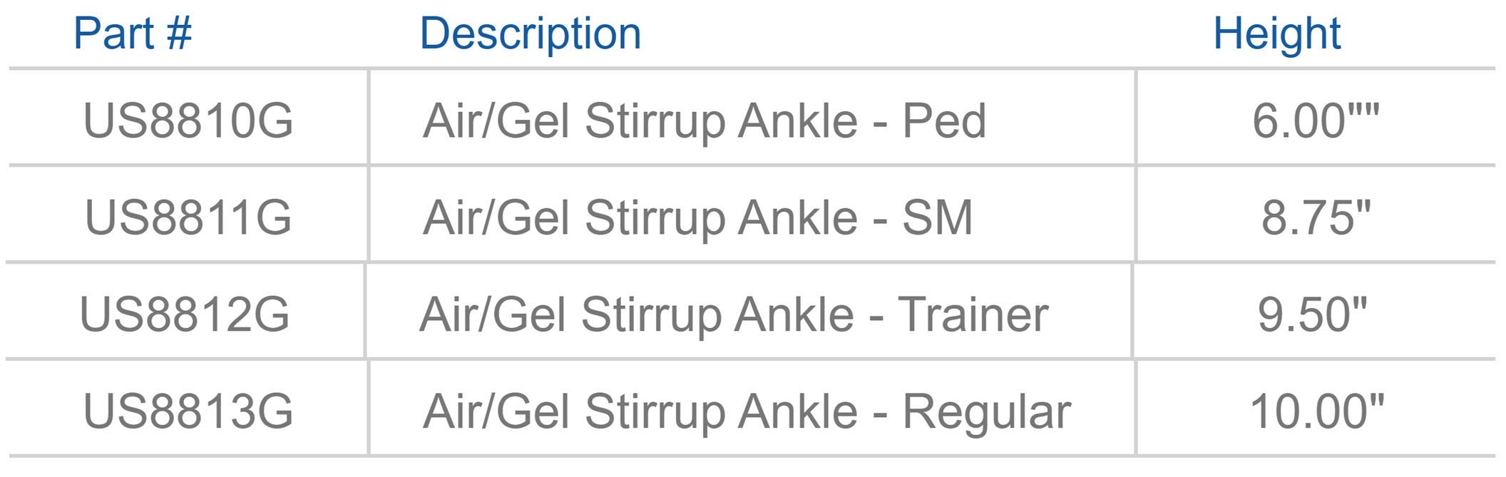 United Ortho US8812G Air/Gel Stirrup Ankle Brace, Medium, Black