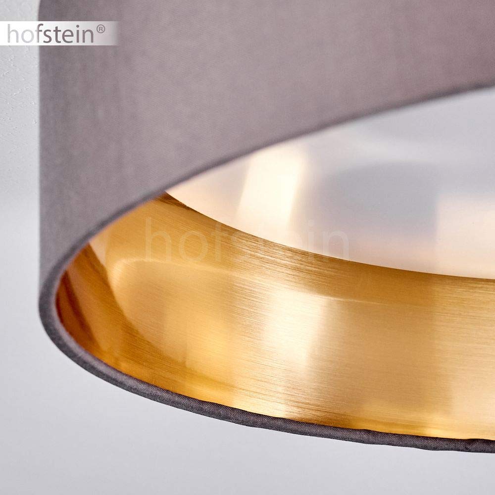 HOFSTEIN LED Deckenleuchte Elsa, runde Deckenllampe aus Metall/Stoff in Grau/Weiß/Goldfarben, moderne Leuchte mit Stoffschirm, 24 Watt, 3000 Kelvin, 2100 Lumen, Wohnzimmer, Schlafzimmer, Esszimmer