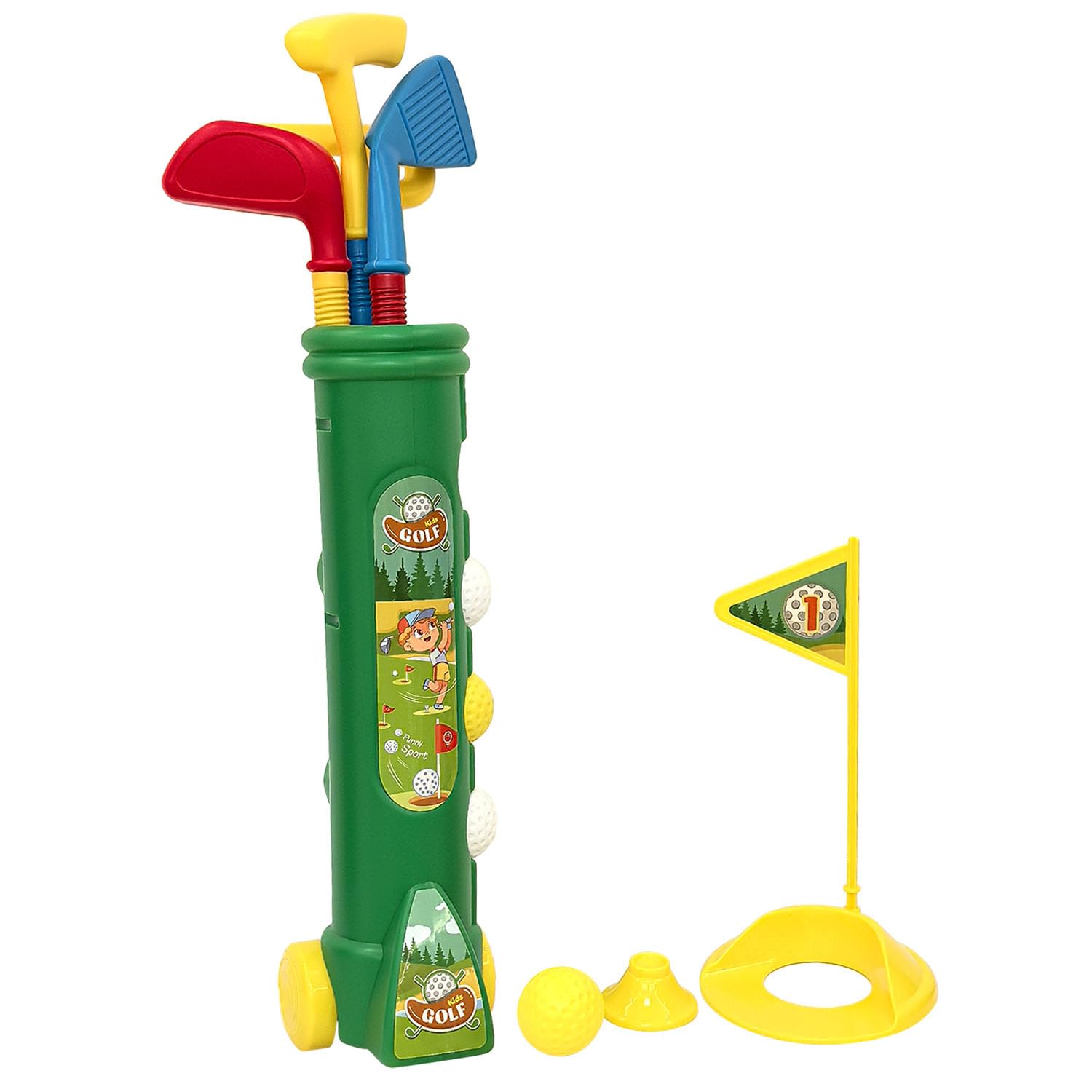 Taylor & Brown Kids Golf Caddy Set with Balls and Clubs | Plastic Toy Golf Cart Caddy | Junior Outdoor Garden Game | Family Beach Sports Play Set for Toddlers & Children