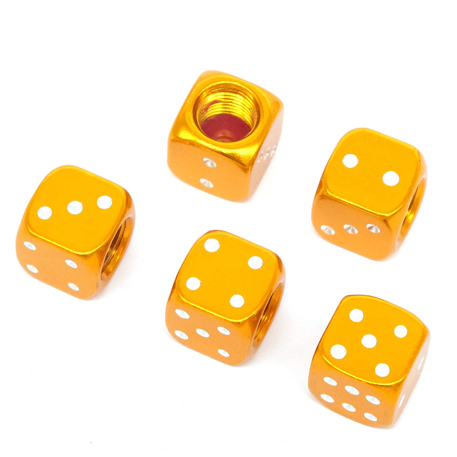 AutoE 5Pcs Dice Shape Car Truck Bike Tire Air Valve Stem Caps Covers Universal Automobiles Wheel Tyre Rims for Bicycle Motorcycle(4+1PCS) (Gold)