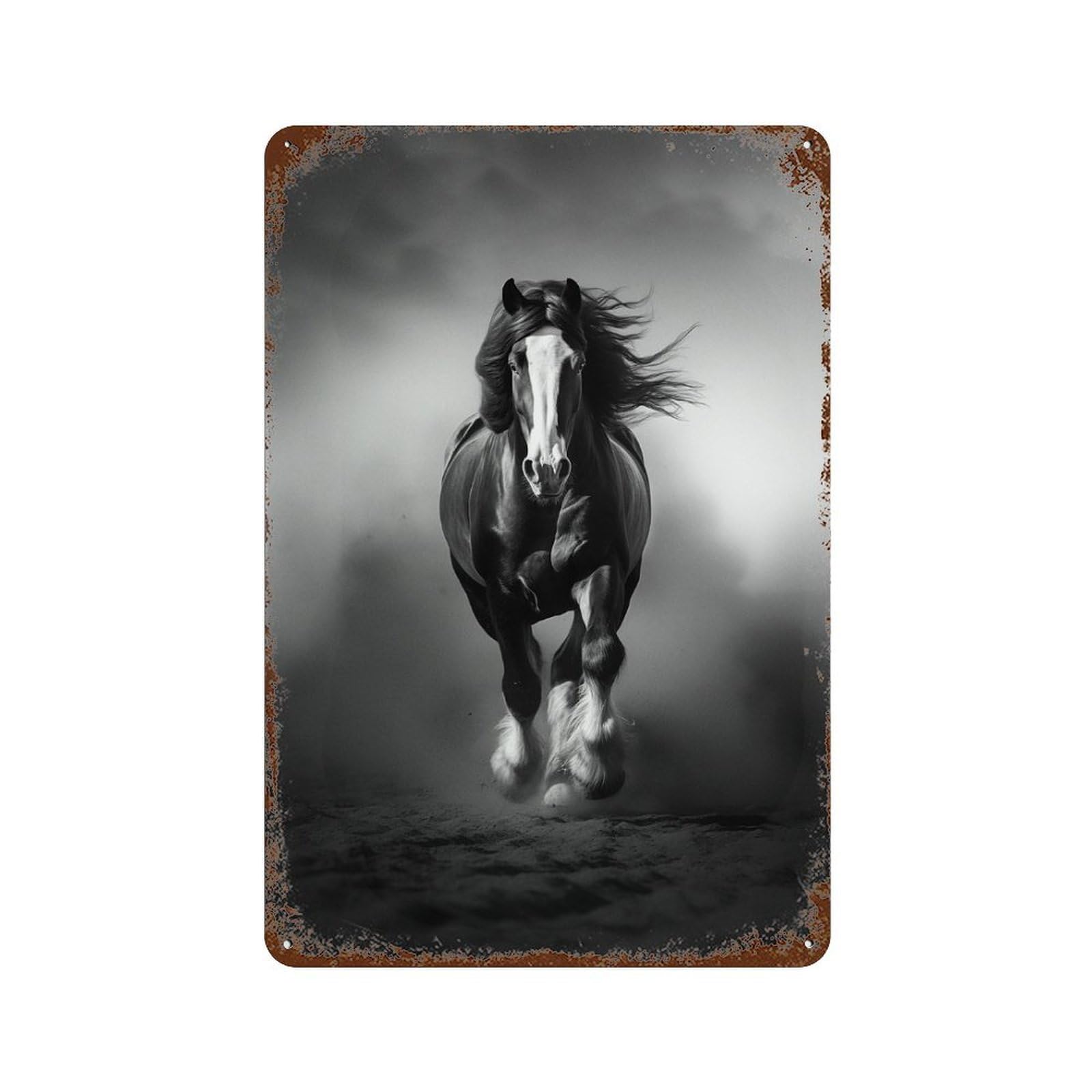 Retro Metal Sign with Horses in The Wild Design 11.8"x7.9", for Office, Studio And Wall Decor, Retro Wall Decor