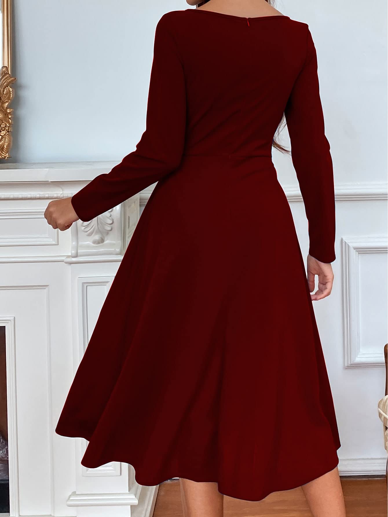 knee length dresses for ladies Ladivine by Cinderella Divine Burgundy Satin A Line Bridesmaid Dress –  Unique Vintage main image 0