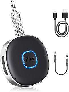 Bluetooth Adapter for Car, WOCBUY 3.5mm AUX Bluetooth Receiver for Music Streaming, Bluetooth 5.0 Wireless Audio Receiver for Car/Home Stereo/Wired Headphones/Speaker, Dual Connection, 12H Playtime