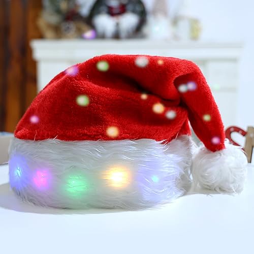Miniatura 7 de Sombrero de Navidad con luz de terciopelo rojo Santa sombrero. Sombrero de Santa luminiscencia único y divertido. Sombrero de Papá Noel adulto para