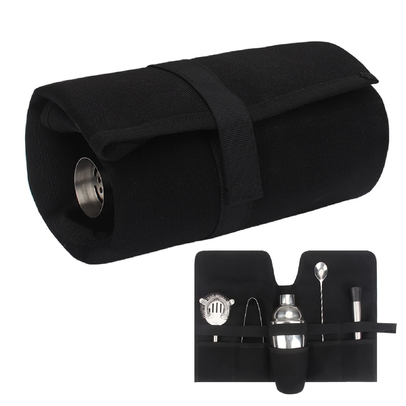 Borsa Barman Professionale, Barman Borsa Arrotolabile Portatile, Borsa da Bar Perfetta per la Protezione del Cocktail Set (Solo Borsa),Nero