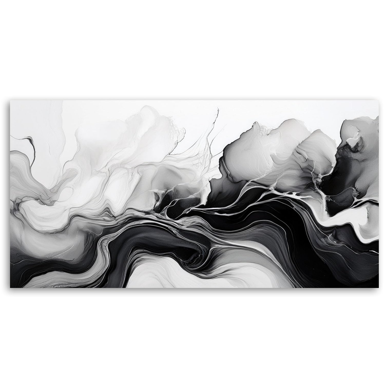 Feeby Cuadro - Cuadros Para Dormitorios - Abstracción en tinta, blanco y negro - 120x60 cm - Decoracion Pared - Para el Dormitorio y la Sala de Estar