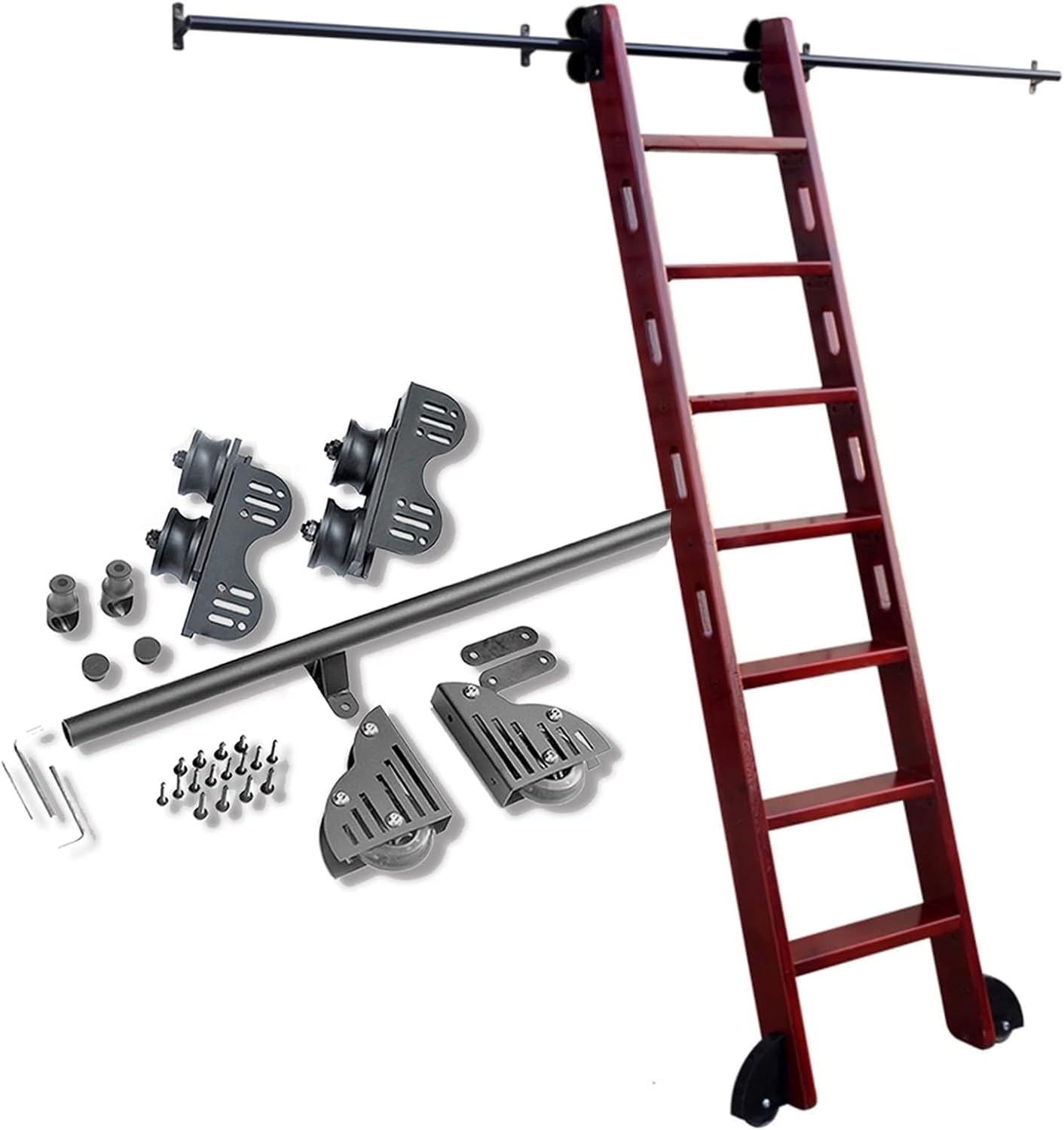 Rolling Library Ladder Hardware Retractable Sliding Ladder Track Kit，Black Steel Round Tube Mobile Ladder Tracks/Rail,for Home/Indoor/Loft (No Ladder) (Size : 16ft/500cm