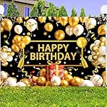 10x8 ft Happy Birthday Backdrops Black and Golden Balloon Birthday Background Banner Large Party Backdrop for Women Boys or Girls Kids Photo Shoot Supplies - Image 3