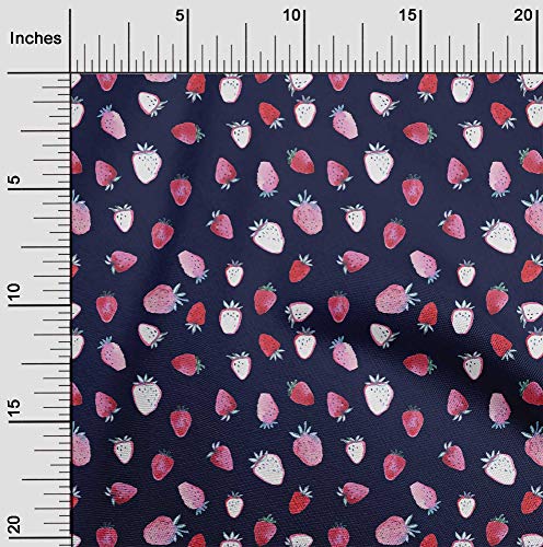 oneOone Cotton Poplin Twill Blue Fabric Strawberry Fruits Craft Projects Decor Fabric Printed by The Yard 56 Inch Wide