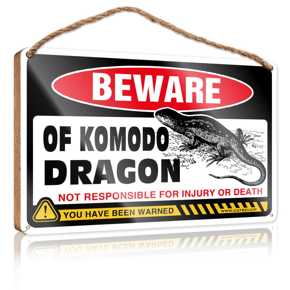 DTHA Small No Soliciting Sign For House Beware Of Komodo Dragon Wooden Sign Door Signs Decorations Entryway Decor(15X28CM)